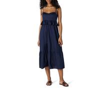 Amazon Essentials Women's Fit and Flare Cotton Sateen Empire Waist Midi Ruffle Dress, Navy, XS