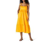 Amazon Essentials Women's Fit and Flare Empire Waist Sweetheart Neck Cotton Sateen Tiered Maxi Dress, Golden Yellow, XXL