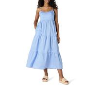 Amazon Essentials Women's Fit and Flare Empire Waisted Cotton Sateen Tiered Maxi Dress, Blue White Stripes, XL