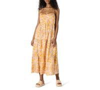 Amazon Essentials Women's Fit and Flare Empire Waisted Cotton Sateen Tiered Maxi Dress, Golden Yellow Beige Multi Folk Floral, M