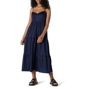Amazon Essentials Women's Fit and Flare Empire Waisted Cotton Sateen Tiered Maxi Dress, Navy, Large