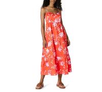Amazon Essentials Women's Fit and Flare Empire Waisted Cotton Sateen Tiered Maxi Dress, Orange Lilac Pastel Roses Big, M