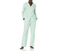 Amazon Essentials Women's Flannel Long-sleeved Button Front Shirt and Trousers Pyjama Set, Mint Green Forest Animals, L