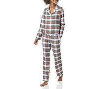 Amazon Essentials Women's Flannel Long-Sleeved Button Front Shirt and Trousers Pyjama Set, Red, Tartan, S
