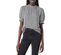 Amazon Essentials Women's Fluid Twill Short Puff Sleeve Smock Detail Shirt, Black White Mini Gingham, XS