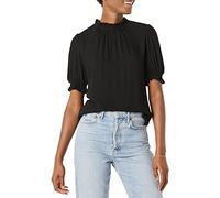 Amazon Essentials Women's Fluid Twill Short Puff Sleeve Smock Detail Shirt, Black, XXL