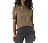 Amazon Essentials Women's Fluid Twill Short Puff Sleeve Smock Detail Shirt, Camel Micro Cheetah, XXL