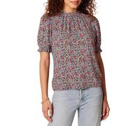 Amazon Essentials Women's Fluid Twill Short Puff Sleeve Smock Detail Shirt, Navy Multi Ditsy Meadow, M