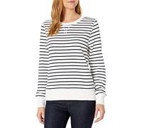 Amazon Essentials Women's French Terry Fleece Crewneck Sweatshirt (Available in Plus Size), Navy White Horizontal Stripe, X-Small