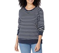 Amazon Essentials Women's French Terry Fleece Crewneck Sweatshirt (Available in Plus Size), Navy White Stripe, Small