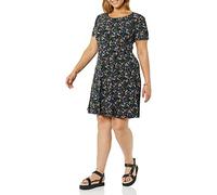 Amazon Essentials Women's Gathered Short-Sleeve A-Line Floral Dress (Available in Plus Size), Black Ditsy Floral, L