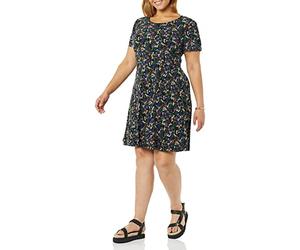 Amazon Essentials Women's Gathered Short-Sleeve A-Line Floral Dress (Available in Plus Size), Black Ditsy Floral, XL