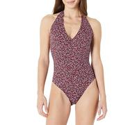 Amazon Essentials Women's Halter One Piece Swimsuit, Brick Red Lilac Leopard, 14