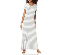 Amazon Essentials Women's Jersey Short Sleeve T-Shirt Maxi Dress, Grey Heather French Stripes, M