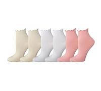 Amazon Essentials Women's Lettuce Edge Ankle Socks, 6 Pairs, Pink Multicolor, 5.5-10