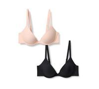 Amazon Essentials Women's Lightly Padded Underwired Soft Microfibre Scoop Bra, Pack of 2, Black/Soft Petal, 32A