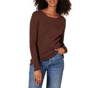 Amazon Essentials Women's Lightweight Cable-Knit Long-Sleeve Jumper, Dark Chestnut Brown Heather, L