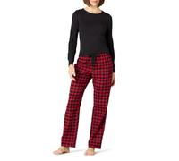 Amazon Essentials Women's Lightweight Flannel Pant and Long-Sleeve T-Shirt Sleep Set, Black and Classic Buffalo Check, X-Small