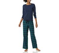 Amazon Essentials Women's Lightweight Flannel Pant and Long-Sleeve T-Shirt Sleep Set, Blackwatch Plaid, Large