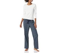 Amazon Essentials Women's Lightweight Flannel Pant and Long-Sleeve T-Shirt Sleep Set, Navy Dots, XX-Large