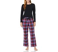Amazon Essentials Women's Lightweight Flannel Trouser and Long-Sleeve T-Shirt Sleep Set, Black/Blue Mixed Tartan, XXL