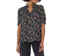 Amazon Essentials Women's Lightweight Georgette Half-Sleeved Ruffle Neck Woven Blouse, Black Ditsy Floral, XS