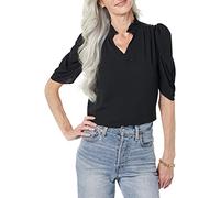 Amazon Essentials Women's Lightweight Georgette Half-Sleeved Ruffle Neck Woven Blouse, Black, S