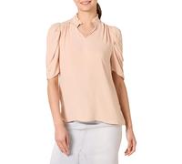 Amazon Essentials Women's Lightweight Georgette Half-Sleeved Ruffle Neck Woven Blouse, Blush, S