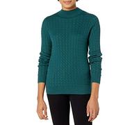 Amazon Essentials Women's Lightweight Long Sleeve Classic Cable Knit Funnel Neck Jumper, Forest Green, M