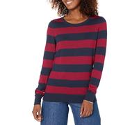 Amazon Essentials Women's Long-Sleeve Lightweight Crewneck Jumper (Available in Plus Size), Burgundy Navy Rugby Stripe, XXL