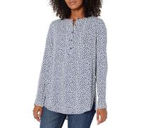 Amazon Essentials Women's Long-Sleeve Woven Blouse, Navy White Petals, L