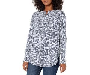 Amazon Essentials Women's Long-Sleeve Woven Blouse, Navy White Petals, S