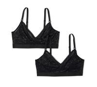 Amazon Essentials Women's Maternity and Nursing Bra, All-Over Stretch Lace V-Neck, Pack of 2, Black, 32DD