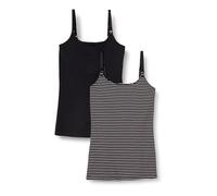 Amazon Essentials Women's Maternity Nursing Friendly Camisole with Adjustable Straps and Built-in Shelf Bra, Pack of 2, Black Stripes, L