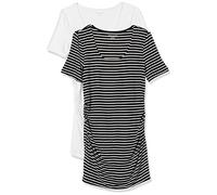 Amazon Essentials Women's Maternity Short-Sleeve Rouched Scoopneck T-Shirt, Pack of 2, Black Stripes/White, XS