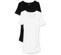Amazon Essentials Women's Maternity Short-Sleeve Rouched Scoopneck T-Shirt, Pack of 2, Black/White, XS