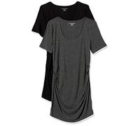 Amazon Essentials Women's Maternity Short-Sleeve Rouched Scoopneck T-Shirt, Pack of 2, Charcoal Heather/Black, S
