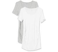 Amazon Essentials Women's Maternity Short-Sleeve Rouched Scoopneck T-Shirt, Pack of 2, Light Grey Heather/White, S