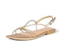 Amazon Essentials Women's Memory Foam Strappy Flat Sandals with Tubular Design, Gold Faux Leather, 3 UK