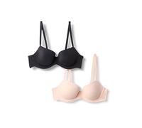Amazon Essentials Women's Microfiber Lined Wired Balconette Bra, Pack of 2, Black/Soft Petal, 36B