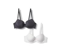 Amazon Essentials Women's Microfiber Lined Wired Balconette Bra, Pack of 2, Black/White, 36D