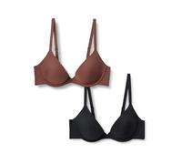 Amazon Essentials Women's Microfibre Lined Wired Scoop Bra, Pack of 2, Black/Rich Hazel, 36A