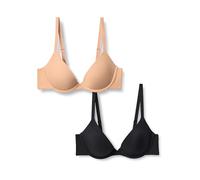 Amazon Essentials Women's Microfibre Lined Wired Scoop Bra, Pack of 2, Black/Washed Bronze, 36B