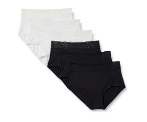 Amazon Essentials Women's Microfibre with Lace Trim Ladies Knickers, Bikini, Boyshort, Thong and Full-Brief Styles, Pack of 6
