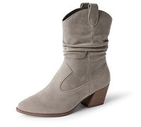 Amazon Essentials Women's Mid-Calf Western Fashion Boots, Grey, 4 UK