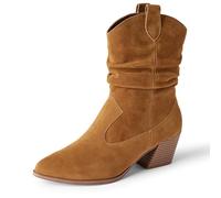 Amazon Essentials Women's Mid-Calf Western Fashion Boots, Tan, 6 UK
