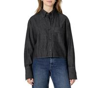 Amazon Essentials Women's Modern Oversized-Fit Cropped Denim Button-Down Shirt, Black, XS