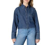 Amazon Essentials Women's Modern Oversized-Fit Cropped Denim Button-Down Shirt, Medium Blue Vintage, XXL