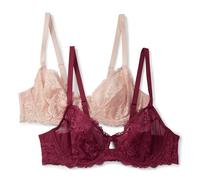 Amazon Essentials Women's Non-Padded Underwire Balconette Bra, Soft-Stretch Lace, Pack of 2, Burgundy/Soft Petal, 36A