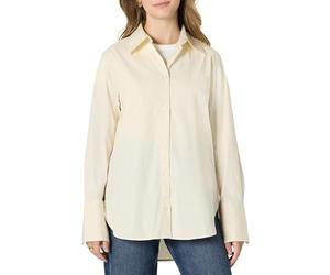 Amazon Essentials Women's Oversized-Fit Cotton Stretch Poplin Button-Down Dress Shirt, Cream, L